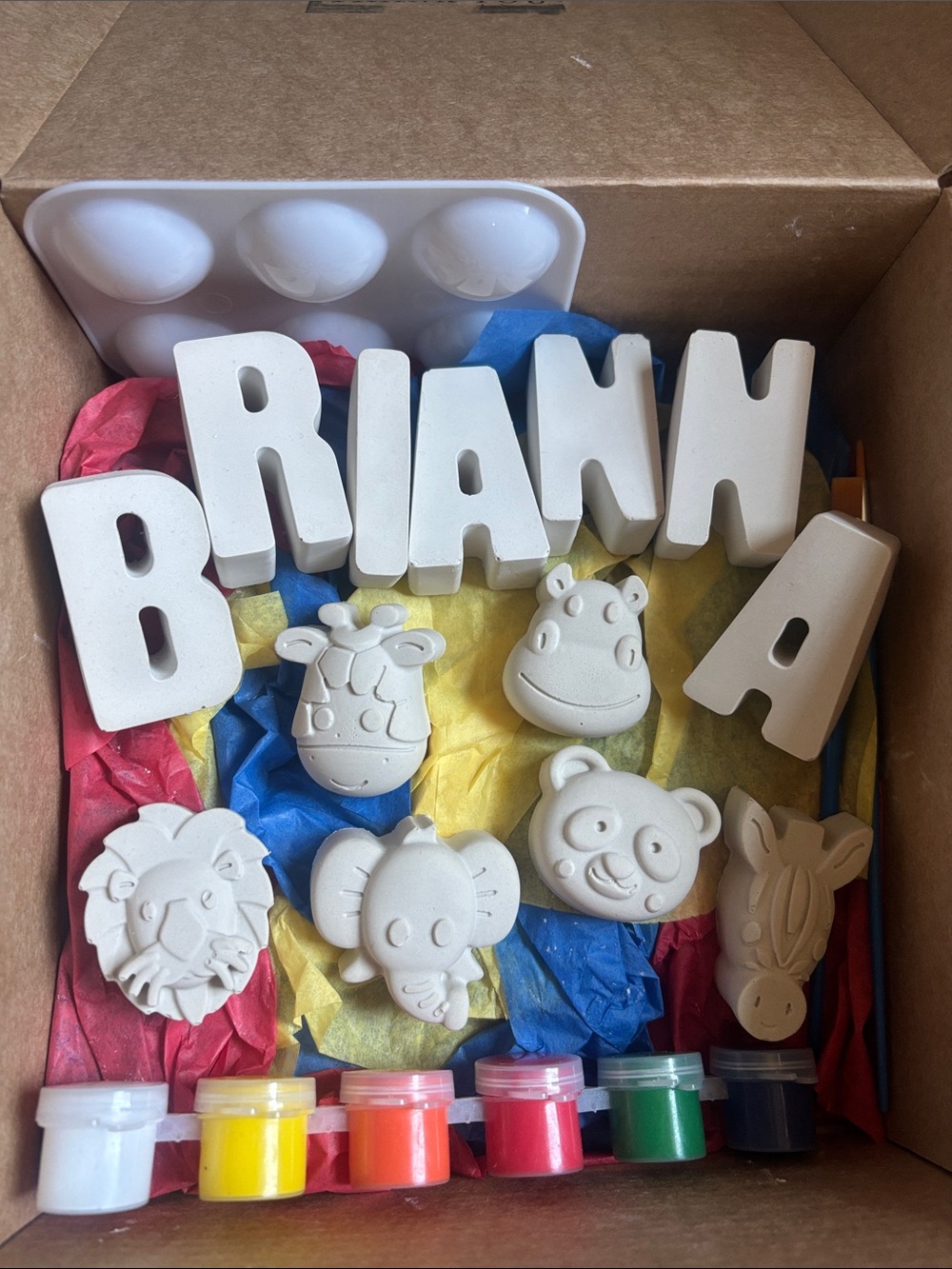 Custom Name + 6 Safari Animals Plaster Painting Craft Kit